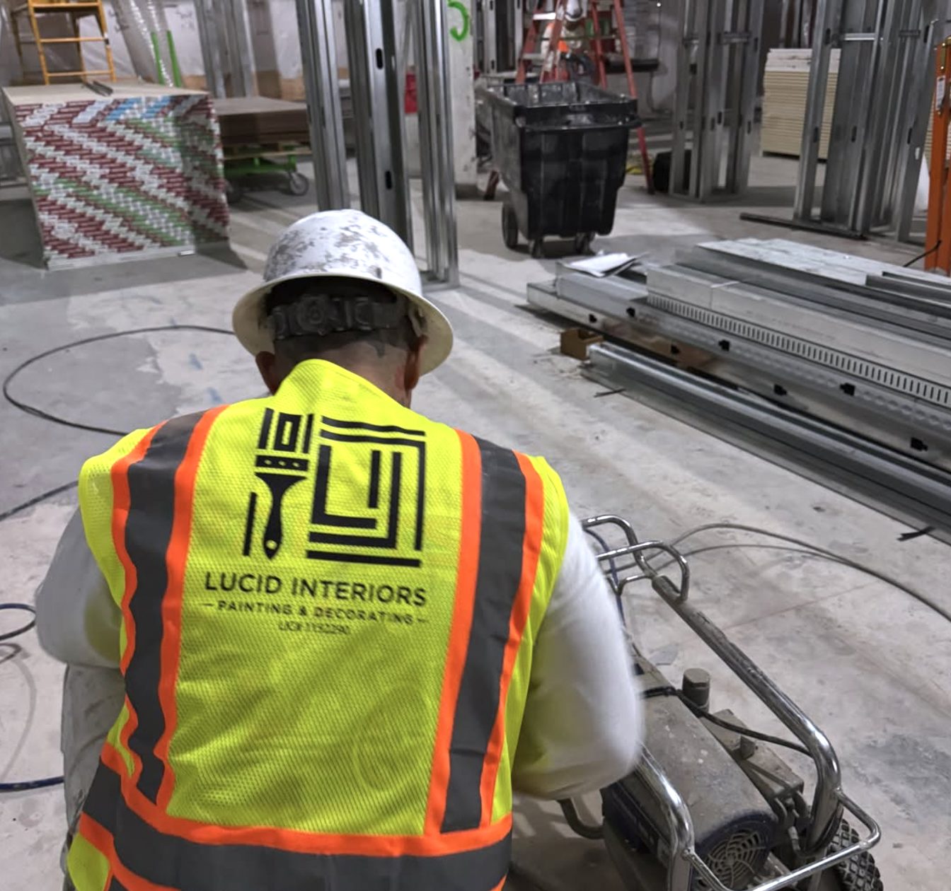 A Lucid Interiors crew member on a job site