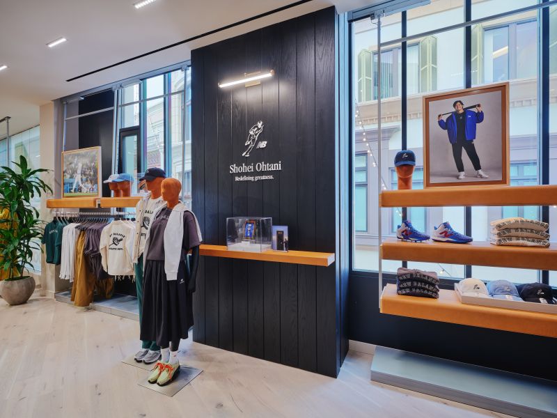 New Balance retail store feature wall and window display